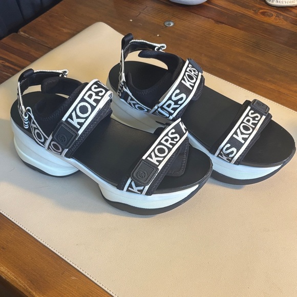 Michael Kors Shoes - Michael Kors Black & White Platform Logo Sandals